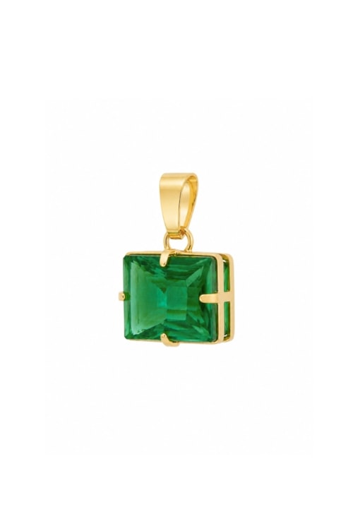 PINGENTE RETANGULAR COM PEDRA ESMERALDA BANHADO A OURO PG187-O