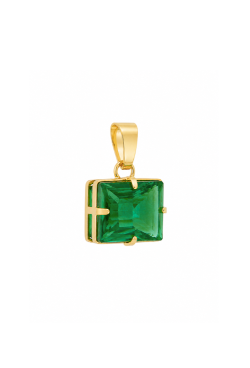 PINGENTE RETANGULAR COM PEDRA ESMERALDA BANHADO A OURO PG187-O