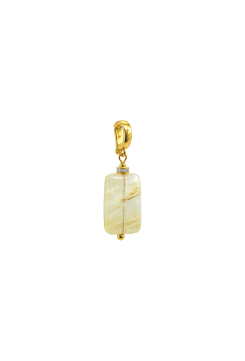 PINGENTE RETANGULAR COM QUARTZO RUTILADO BANHADO A OURO PG198-O