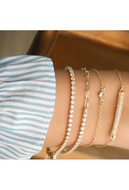 PULSEIRA AJUSTÁVEL COM HASTE CRAVEJADA NO OURO PM066-O