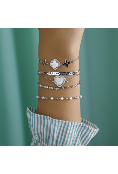 PULSEIRA AJUSTÁVEL COM TREVO MADRE PÉROLA PM073-R