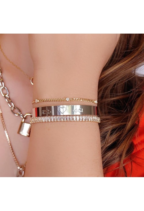 PULSEIRA AJUSTÁVEL CRAVEJADA DE ZIRCÔNIA BAGUETE CRISTAL PM014-O