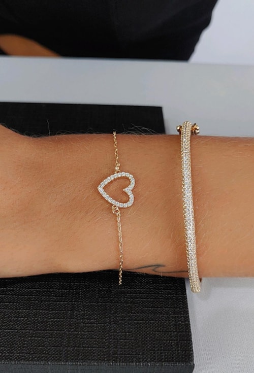 PULSEIRA AJUSTÁVEL DE CORAÇÃO CRAVEJADO PM166-O