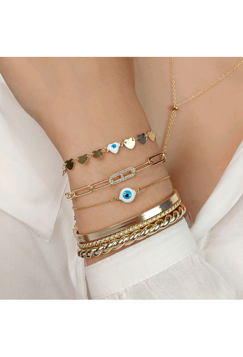 PULSEIRA AJUSTÁVEL DE OLHO GREGO COM CORAÇÕES PM093-O PULSEIRA AJUSTÁVEL DE OLHO GREGO COM CORAÇÕES PM093-O