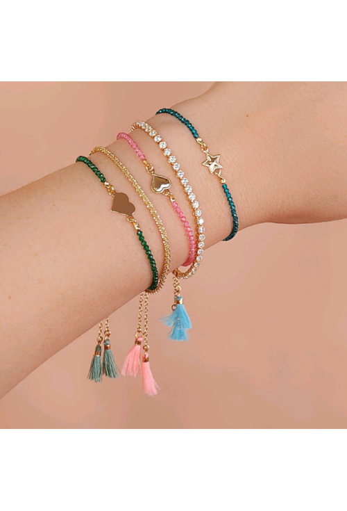 PULSEIRA AJUSTÁVEL ESTRELA COM CRISTAIS E TASSEL AZUL PM111-O