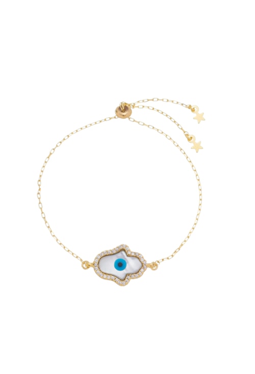 PULSEIRA AJUSTÁVEL MÃO DE FÁTIMA E OLHO GREGO PM067-O PULSEIRA AJUSTÁVEL MÃO DE FÁTIMA E OLHO GREGO PM067-O