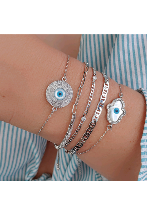 PULSEIRA AJUSTÁVEL MÃO DE FÁTIMA E OLHO GREGO PM067-R