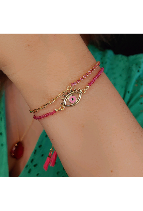 PULSEIRA AJUSTÁVEL OLHO GREGO COM CRISTAIS E TASSEL ROSA PM109-O PULSEIRA AJUSTÁVEL OLHO GREGO COM CRISTAIS E TASSEL ROSA PM109-O