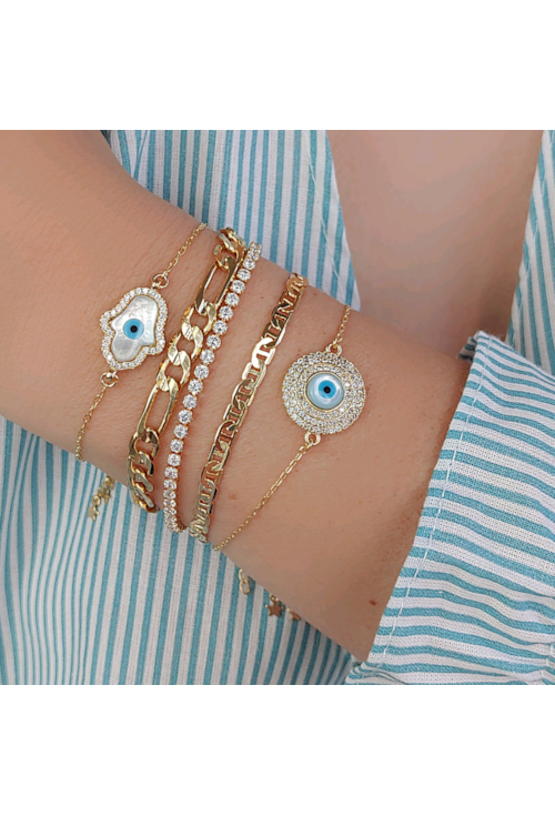 PULSEIRA AJUSTÁVEL OLHO GREGO COM ZIRCÔNIAS PM065-O PULSEIRA AJUSTÁVEL OLHO GREGO COM ZIRCÔNIAS PM065-O