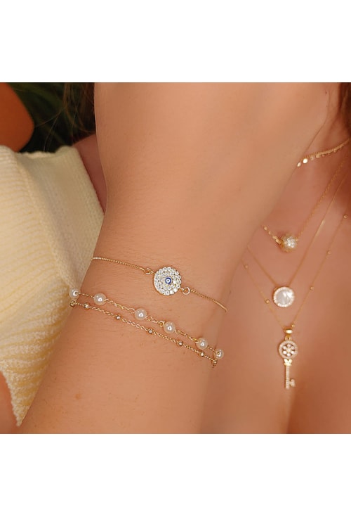 PULSEIRA AJUSTÁVEL OLHO GREGO CRAVEJADO PM018-O