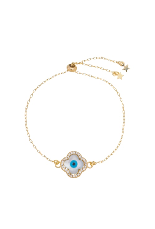 PULSEIRA AJUSTÁVEL TREVO DE OLHO GREGO PM068-O