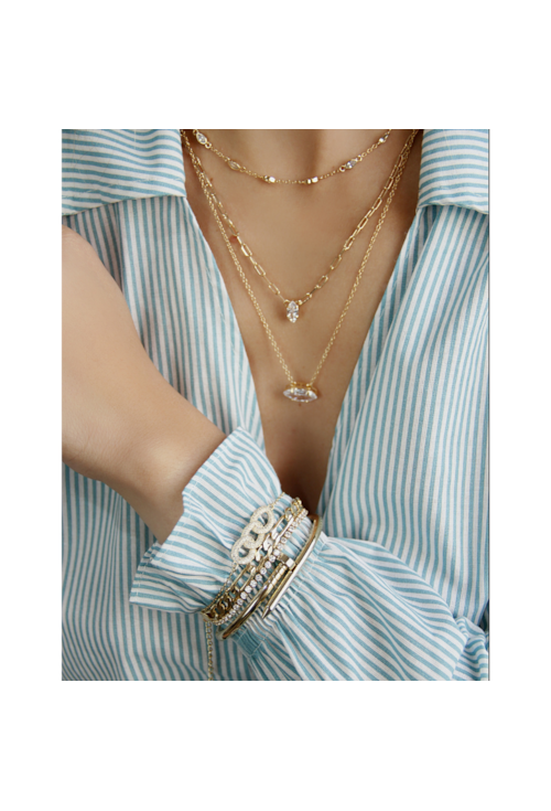 PULSEIRA AJUSTÁVEL TRIO DE ELOS CRAVEJADOS NO OURO PM069-O
