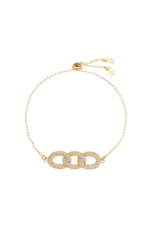 PULSEIRA AJUSTÁVEL TRIO DE ELOS CRAVEJADOS NO OURO PM069-O