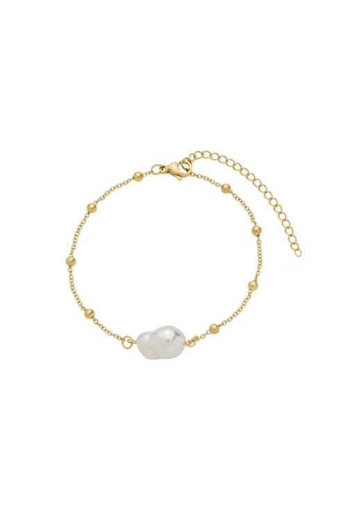 PULSEIRA BOLINHA COM PÉROLA EM AÇO INOX DOURADO PM523-AD