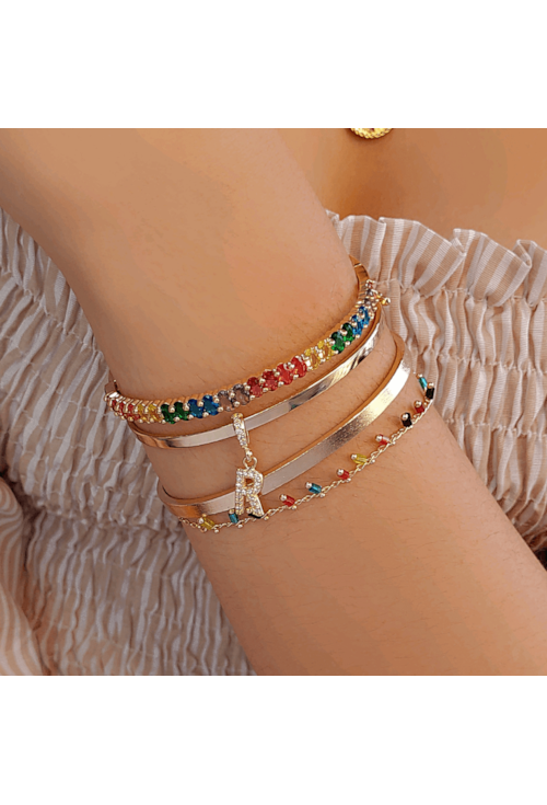 PULSEIRA COM CRISTAIS COLORS NO OURO PM103-O