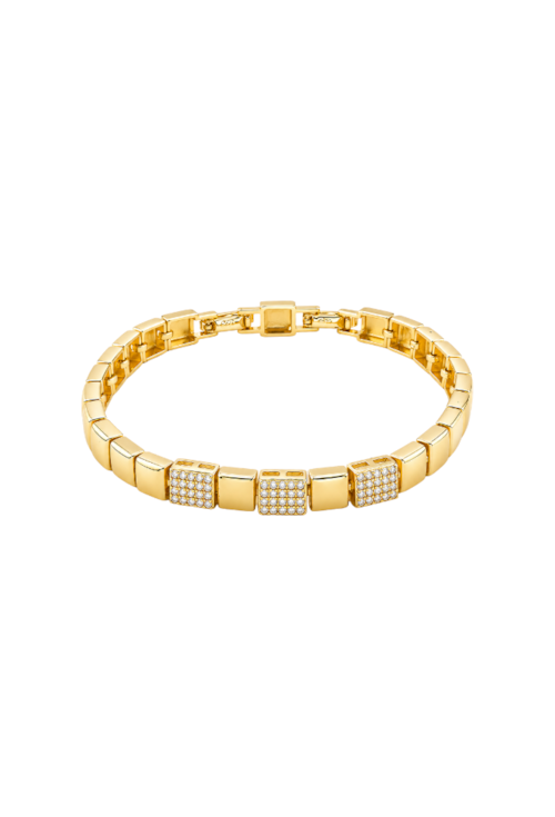 PULSEIRA COM ELOS RETANGULARES E PAVÊ DE ZIRCÔNIAS BANHADA A OURO PM640-O