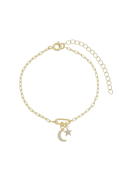 PULSEIRA COM LUA E ESTRELA CRAVEJADAS NO OURO PM191-O PULSEIRA COM LUA E ESTRELA CRAVEJADAS NO OURO PM191-O