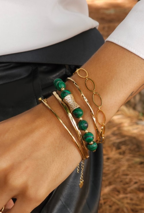 PULSEIRA COM PEDRA MALAQUITA NATURAL PM443-O PULSEIRA COM PEDRA MALAQUITA NATURAL PM443-O