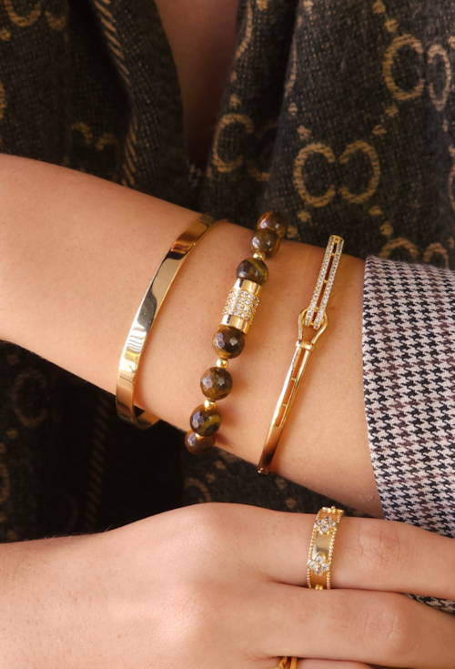 PULSEIRA COM PEDRA NATURAL OLHO DE TIGRE PM458-O