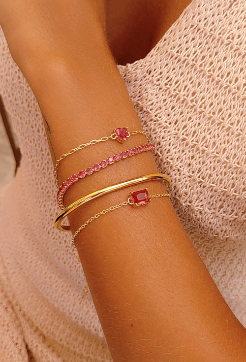 PULSEIRA COM PEDRA RETANGULAR RUBELITA  PM190-O