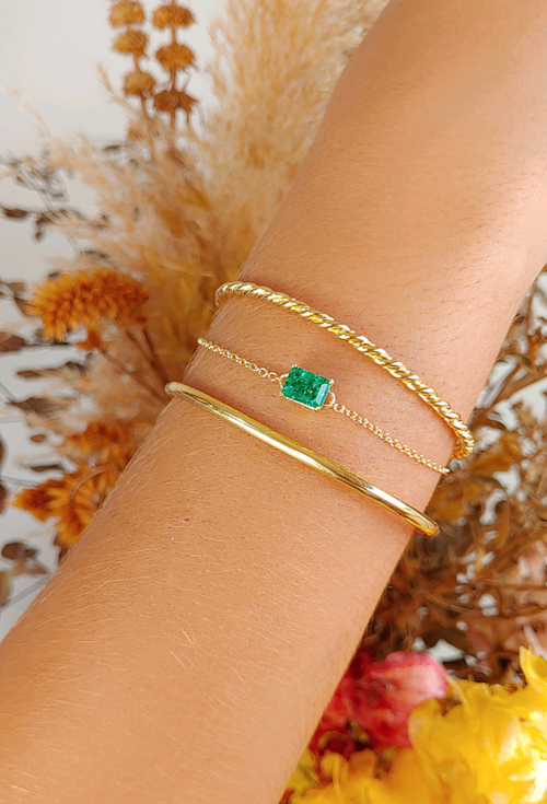 PULSEIRA COM PEDRA RETANGULAR RUTILADA ESMERALDA PM190-O