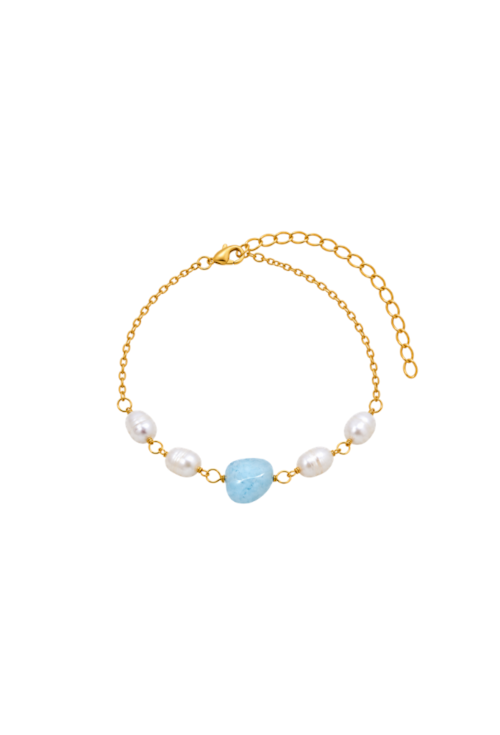 PULSEIRA COM PÉROLA BARROCA E ÁGUA MARINHA BANHADA A OURO PM650-O