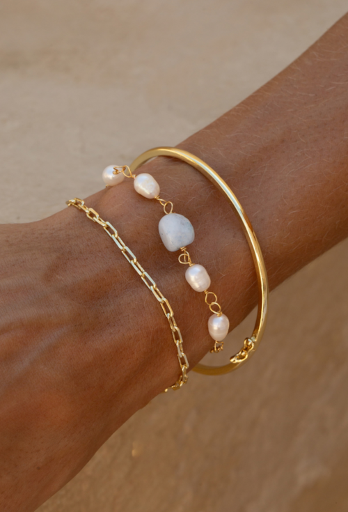 PULSEIRA COM PÉROLA BARROCA E ÁGUA MARINHA BANHADA A OURO PM650-O