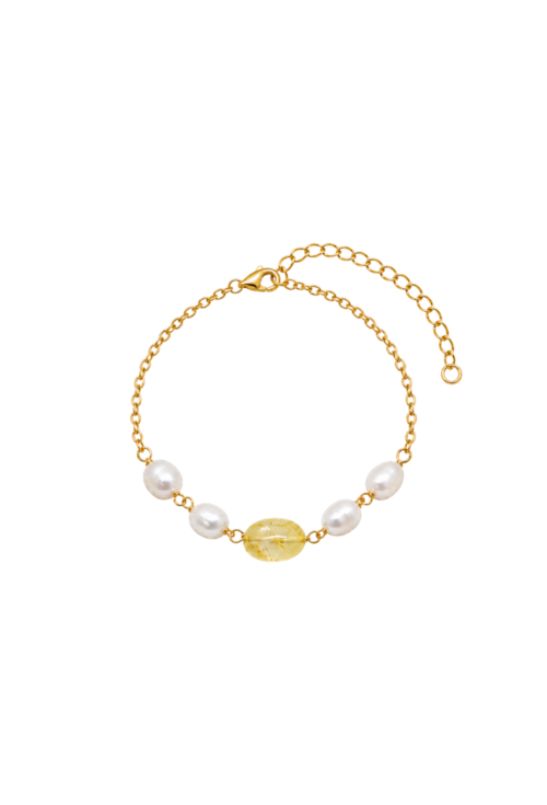 PULSEIRA COM PÉROLA BARROCA E CITRINO BANHADA A OURO PM650-O
