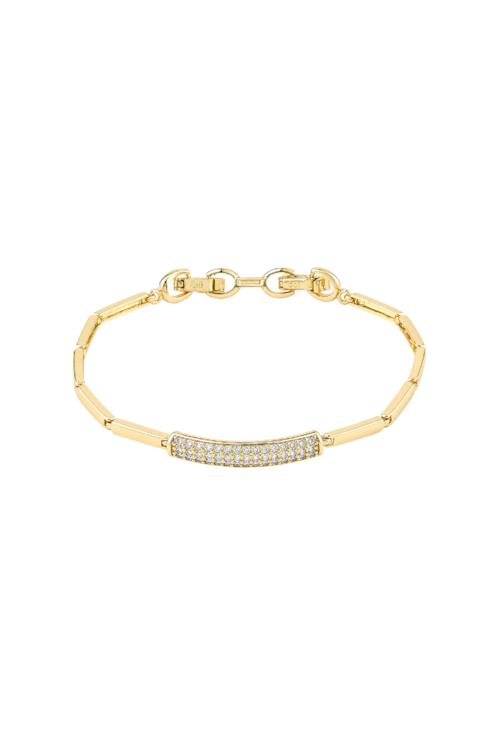 PULSEIRA COM PLACA RETANGULAR E ZIRCÔNIAS BANHADA A OURO PM636-O