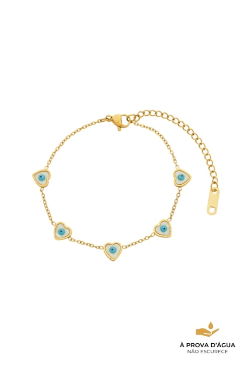 PULSEIRA CORAÇÃO COM MADRE-PÉROLA EM AÇO INOX DOURADO PM548-AD