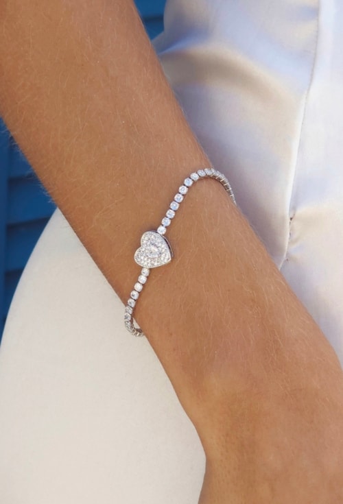 PULSEIRA CORAÇÃO CRAVEJADA COM ZIRCÔNIAS BANHO RÓDIO PM560-R