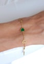 PULSEIRA CORAÇÃO VAZADO VERDE EM AÇO DOURADO PM566-AD
