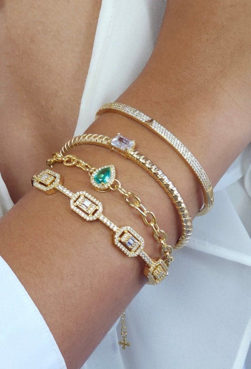 PULSEIRA CORRENTE COM PINGENTE GOTA TURMALINA CRAVEJADA PM499-O