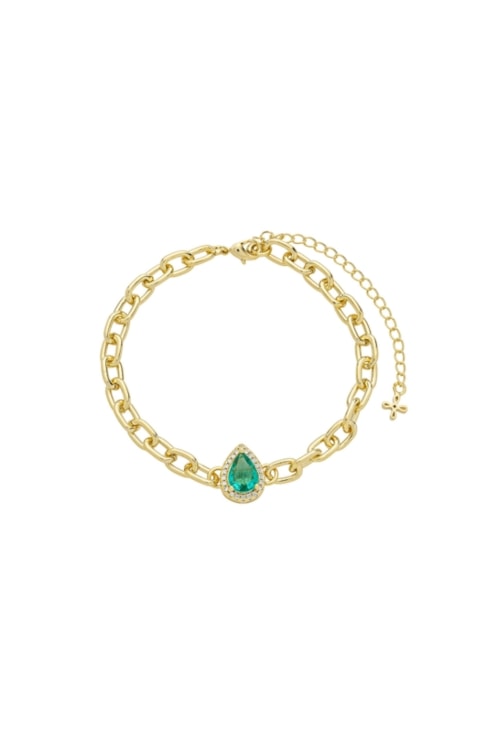 PULSEIRA CORRENTE COM PINGENTE GOTA TURMALINA CRAVEJADA PM499-O