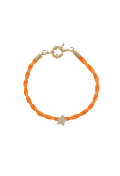 PULSEIRA DE CETIM LARANJA COM ESTRELA CRAVEJADA PM117-O