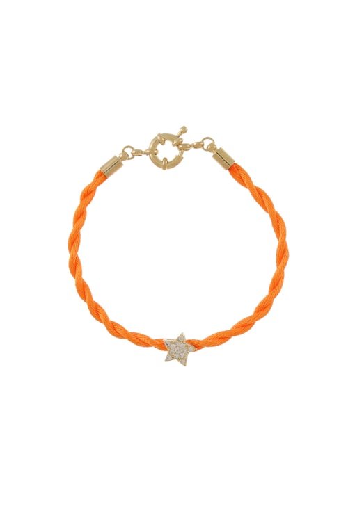 PULSEIRA DE CETIM LARANJA COM ESTRELA CRAVEJADA PM117-O PULSEIRA DE CETIM LARANJA COM ESTRELA CRAVEJADA PM117-O