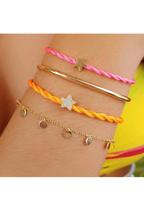 PULSEIRA DE CETIM LARANJA COM ESTRELA CRAVEJADA PM117-O