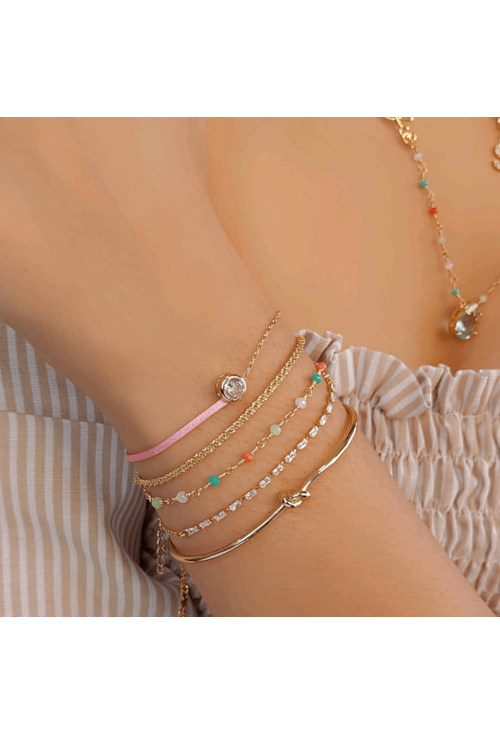 PULSEIRA DE CETIM ROSA COM ZIRCÔNIA PM096-O