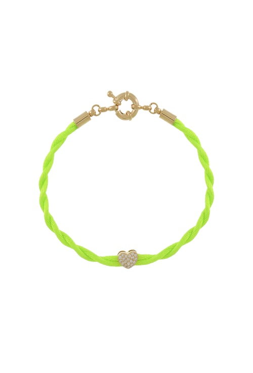 PULSEIRA DE CETIM VERDE E CORAÇÃO CRAVEJADO PM116-O