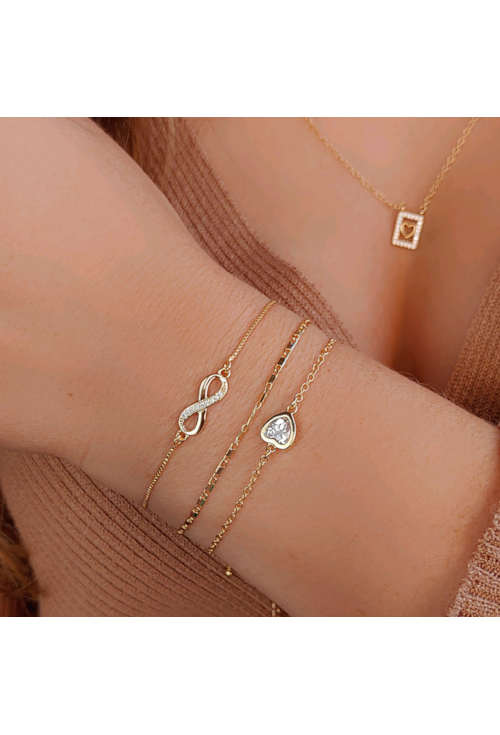 PULSEIRA DE CORAÇÃO COM ZIRCÔNIA NO OURO PM049-O