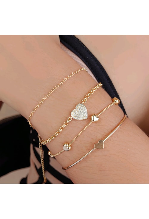 PULSEIRA DE CORAÇÕES NO OURO PM139-O