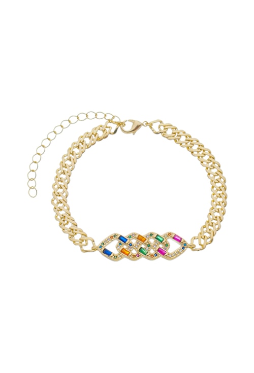 PULSEIRA DE ELO DUPLO COM DETALHES CRAVEJADOS PM174-O