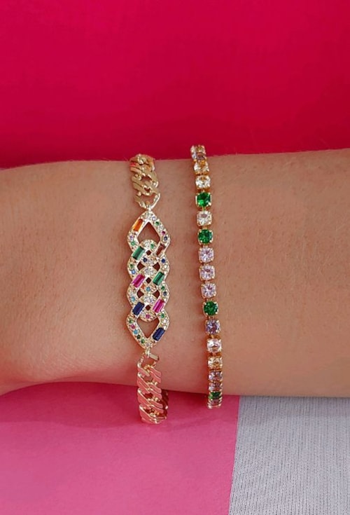 PULSEIRA DE ELO DUPLO COM DETALHES CRAVEJADOS PM174-O