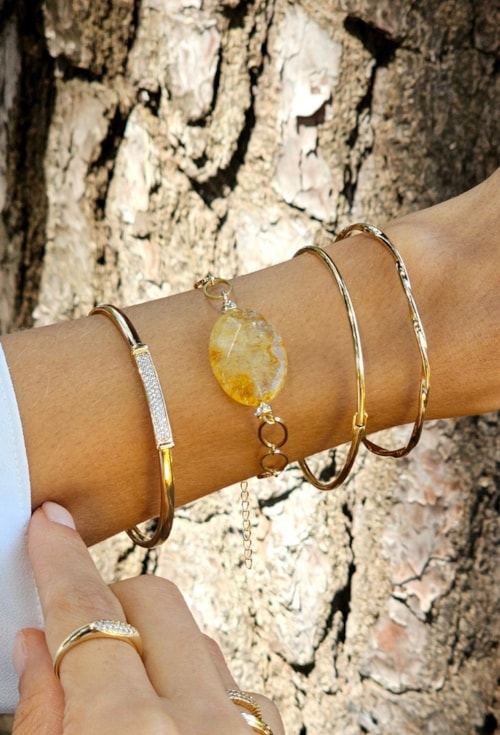 PULSEIRA DE ELOS COM PEDRA CITRINO NATURAL PM446-O PULSEIRA DE ELOS COM PEDRA CITRINO NATURAL PM446-O