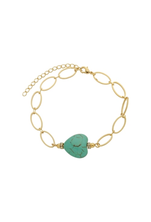 PULSEIRA DE ELOS COM PEDRA CORAÇÃO TURQUESA NATURAL PM445-O PULSEIRA DE ELOS COM PEDRA CORAÇÃO TURQUESA NATURAL PM445-O
