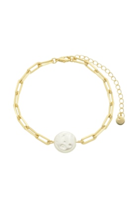 Produto PULSEIRA DE ELOS COM PÉROLA MOEDA NO OURO PM295-O