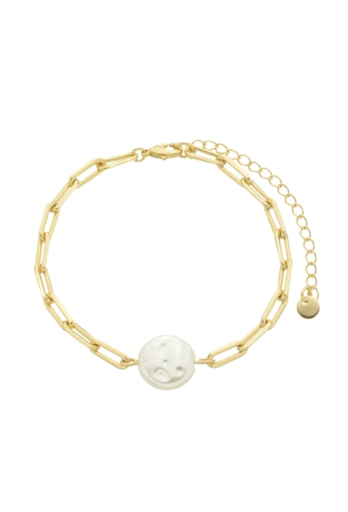 PULSEIRA DE ELOS COM PÉROLA MOEDA NO OURO PM295-O PULSEIRA DE ELOS COM PÉROLA MOEDA NO OURO PM295-O