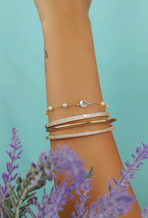 PULSEIRA DE GOTA AZUL PARAÍBA COM PÉROLA PM170-O PULSEIRA DE GOTA AZUL PARAÍBA COM PÉROLA PM170-O