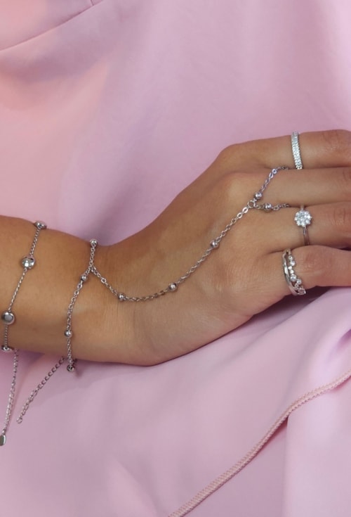 PULSEIRA DE MÃO DELICADA COM BOLINHAS NO RÓDIO PM492-R
