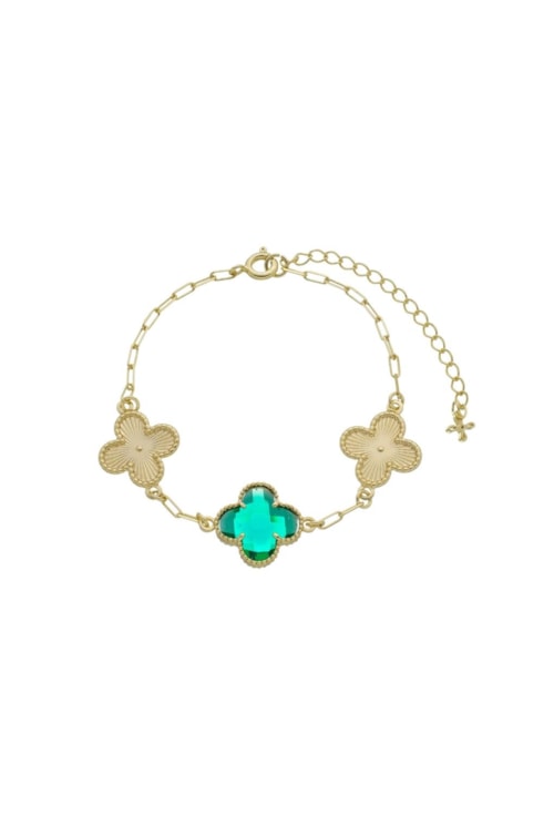 PULSEIRA DE TREVO COM PEDRA ESMERALDA PM245-O
